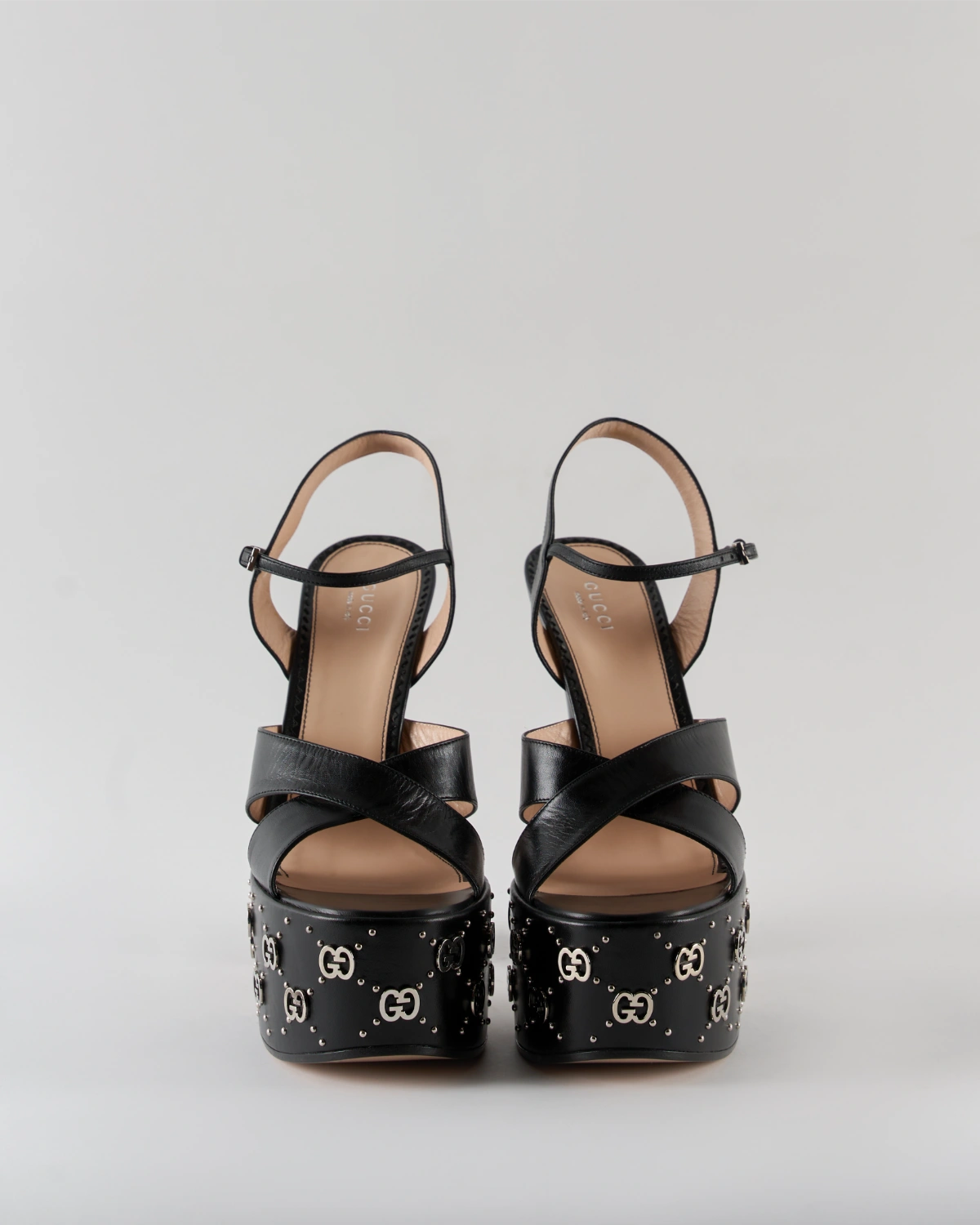 Gucci Janaya Leather GG Stud Platform Sandals