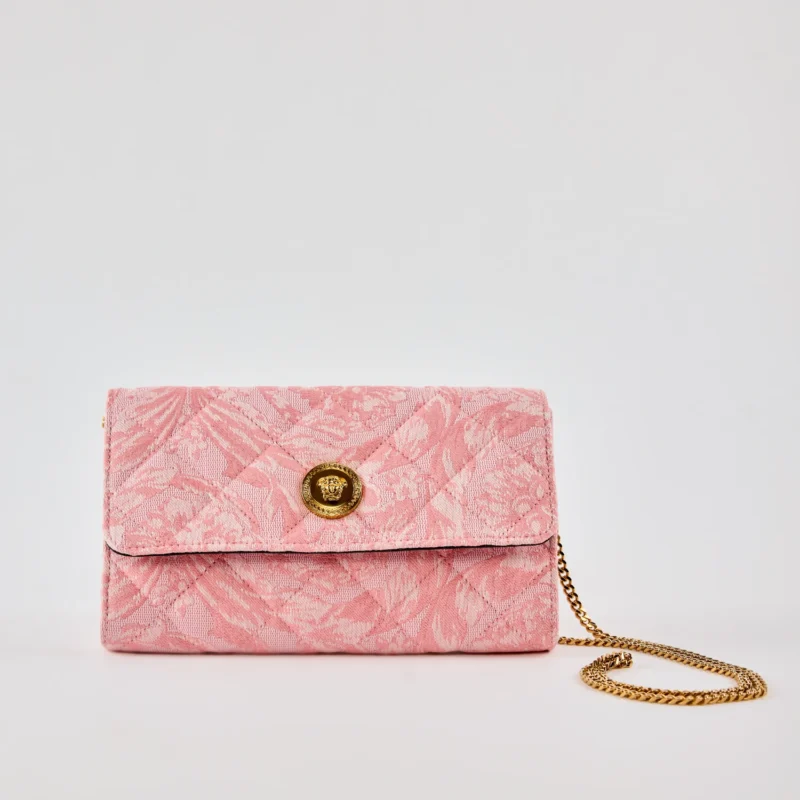 Versace Pink Greca Goddess Bi-Fold Chain Wallet