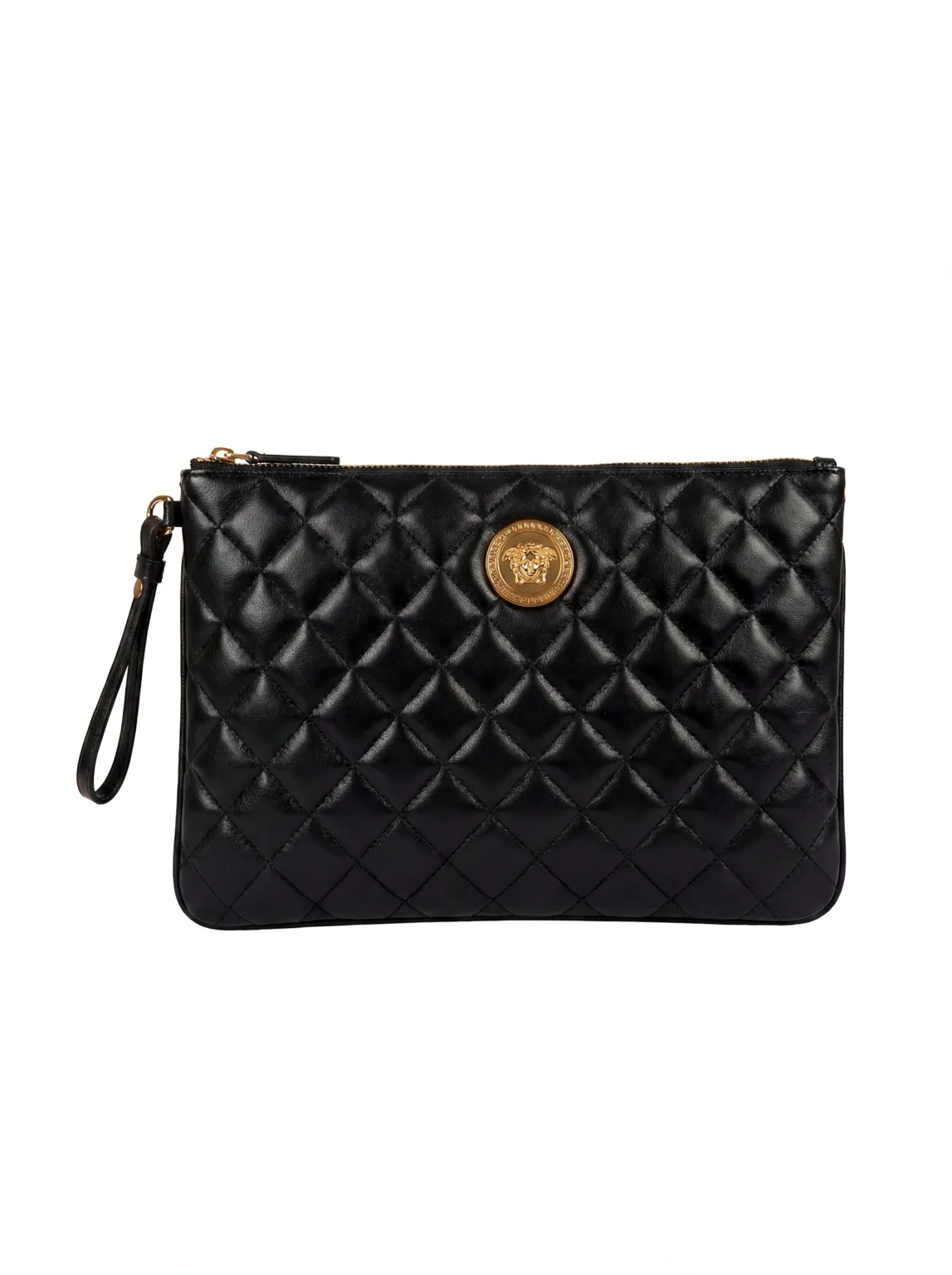 Versace Quilted Logo Leather Clutch Bag