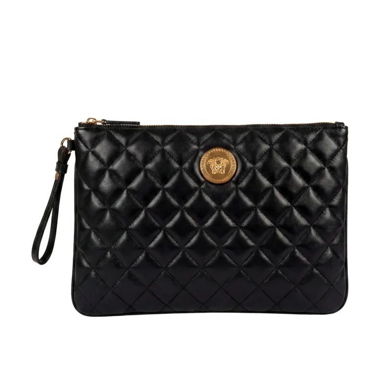 Versace Quilted Logo Leather Clutch Bag