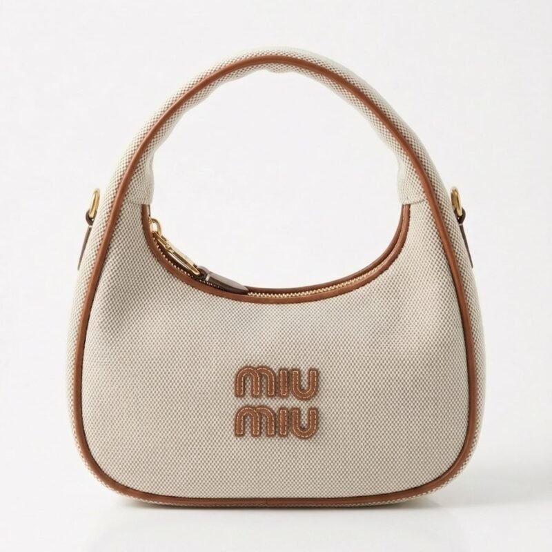 Miu Miu Canvas Calfskin Small Wander Hobo Bag