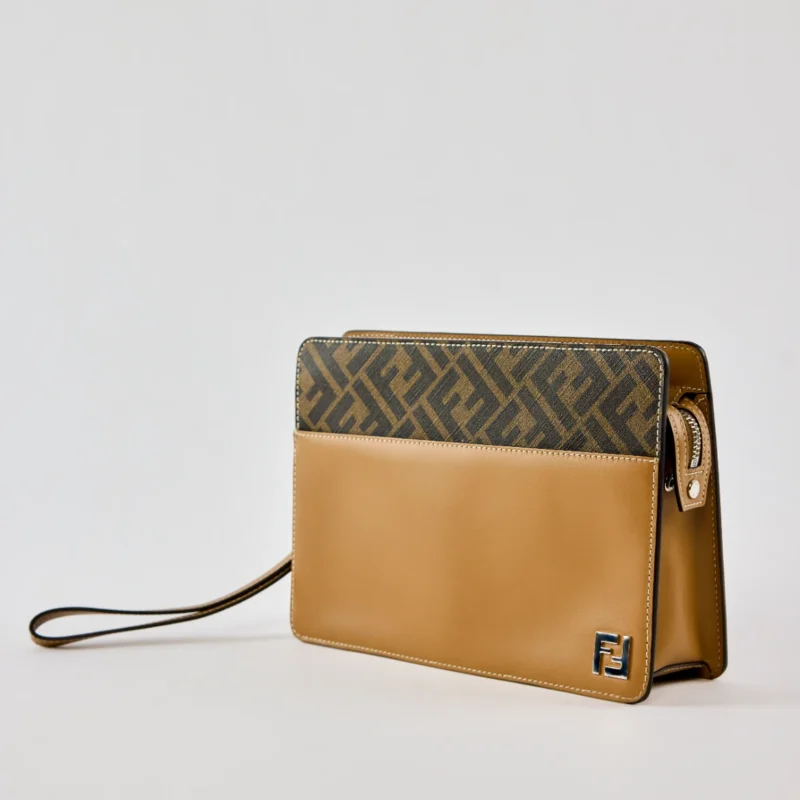Sqaured FF Standing Clutch In Tan