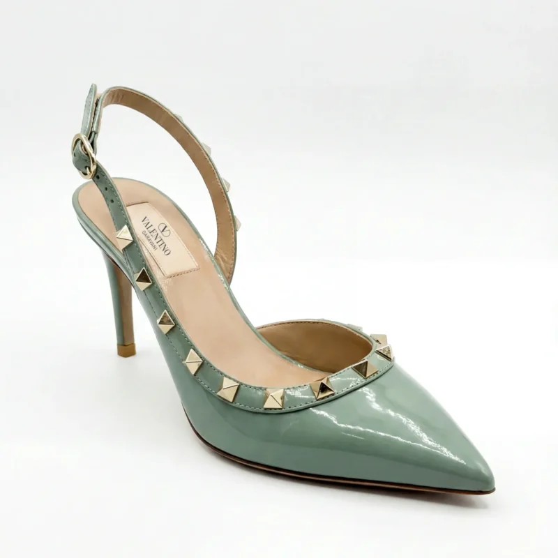 Valentino Rockstud Leather Slingback Pumps in Muted Mint