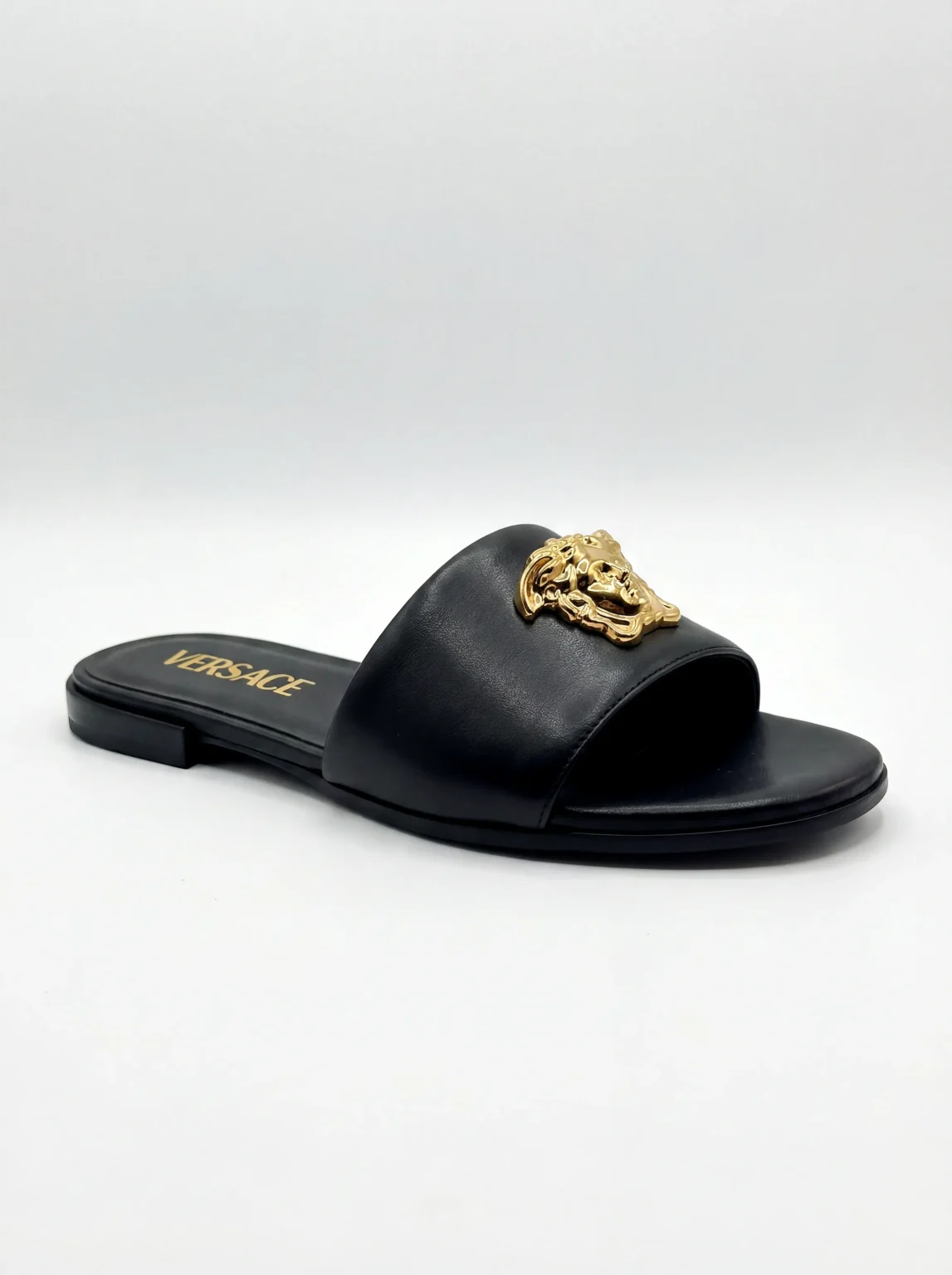 Versace La Medusa Leather Flat Sandals