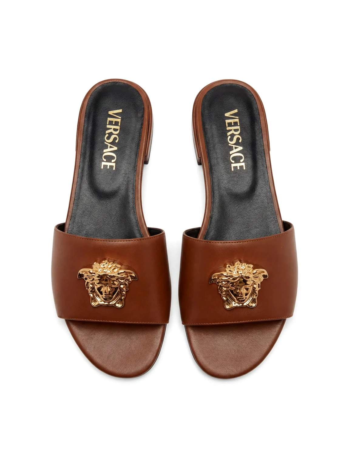 Versace La Medusa Leather Flat Sandals