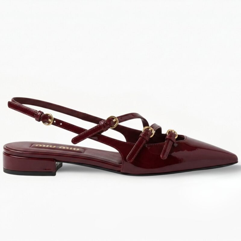 Miu Miu Patent-Leather Slingback Flat Pumps