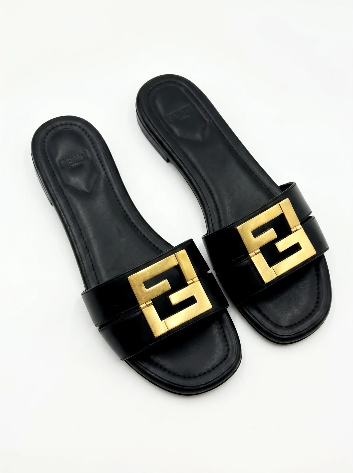 Fendi FF Leather Slide Sandals