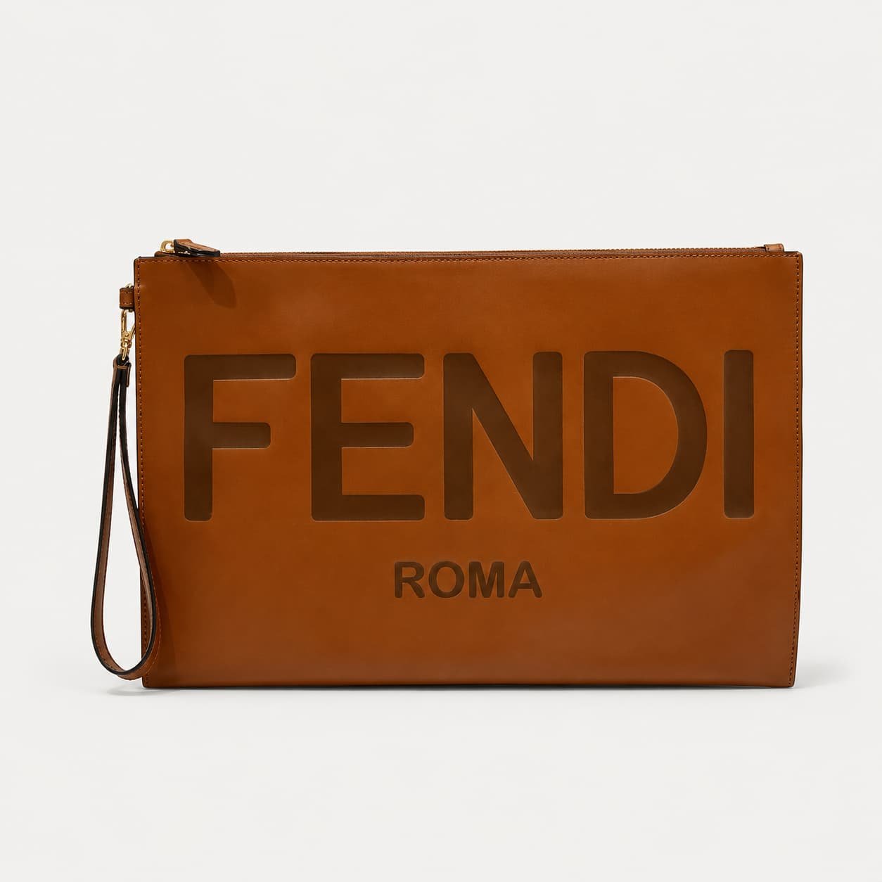 Fendi Brown Leather Wristlet Pouch