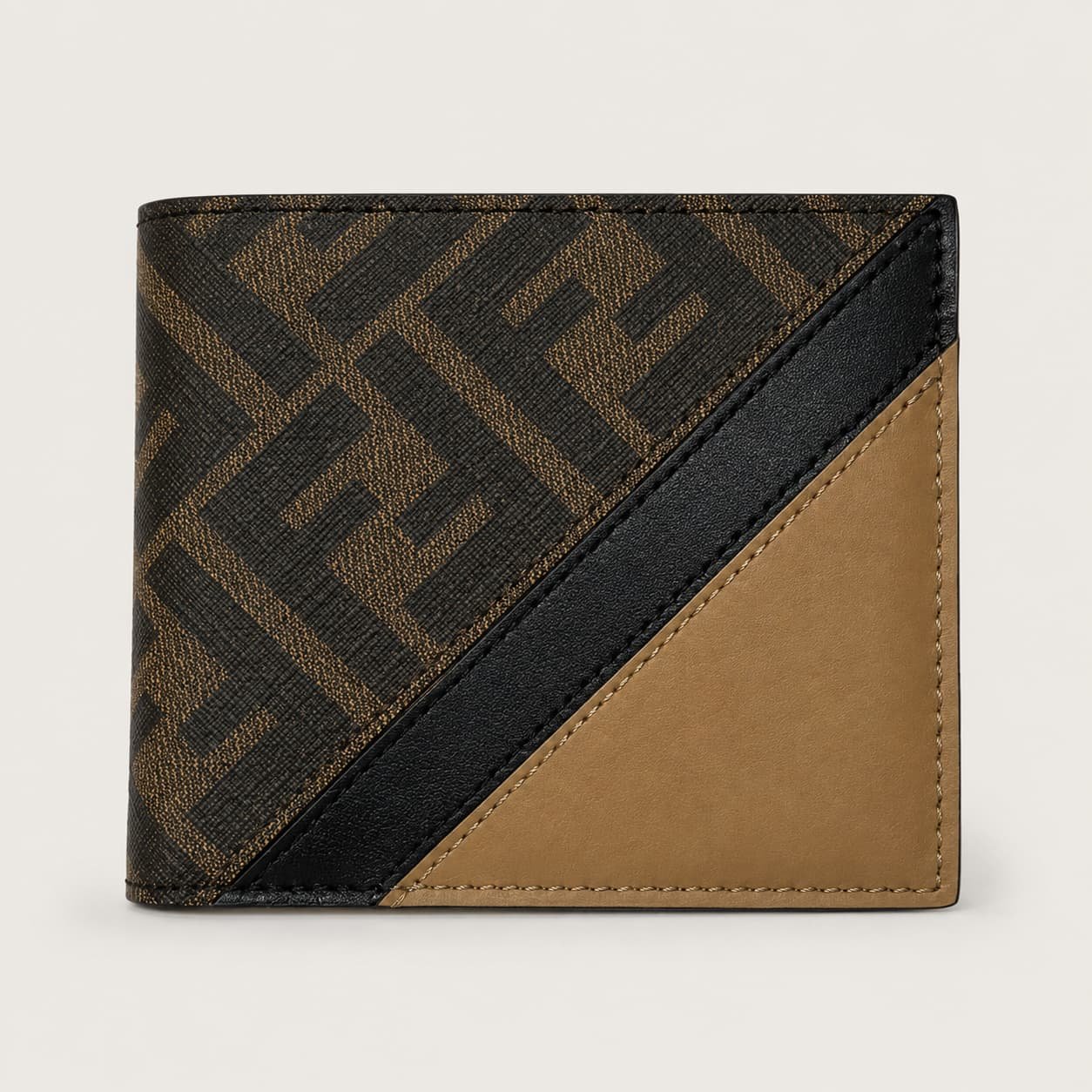 Fendi FF Logo Print Canvas and Leather Bi-fold Wallet