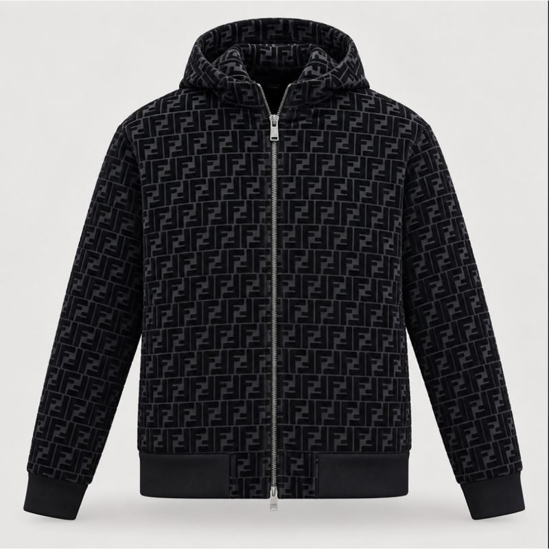 Fendi Velvet FF Zipped Hooded Jacket