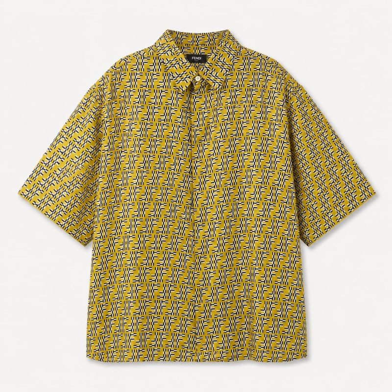 Fendi Yellow Printed Silk Shirt
